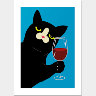 Cat with wine Posters and Art